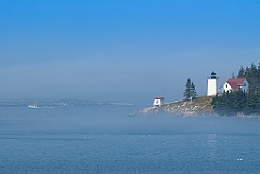 Sun Breaking Through Fog by Burnt Coat Harbor Lighthouse